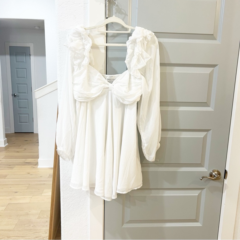 New Anthropologie BHLDN Brigitta Long-Sleeve Sweetheart Chiffon Mini Dress - Picture 3 of 5